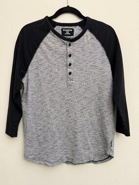 Express 3/4 Sleeve Henley Black & White - Size Medium
